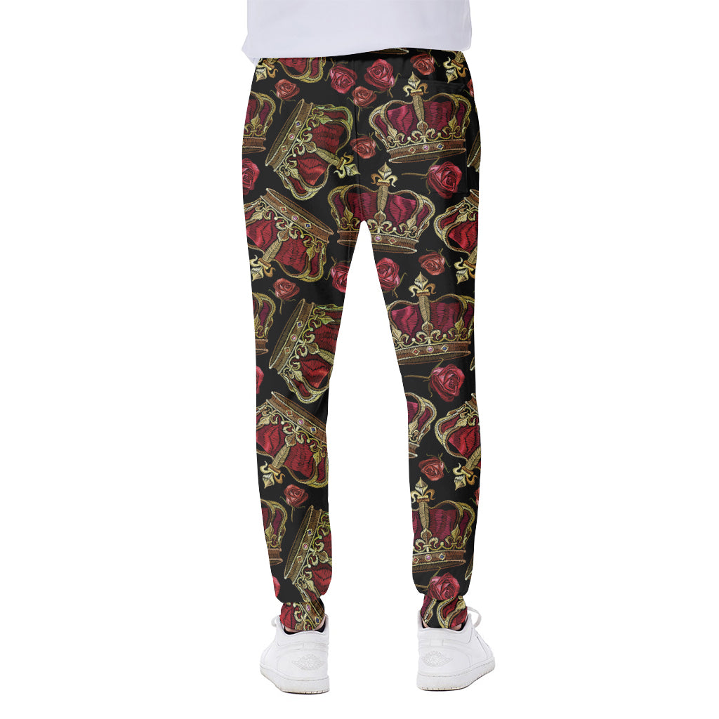 Embroidery Crown Pattern Print Scuba Joggers