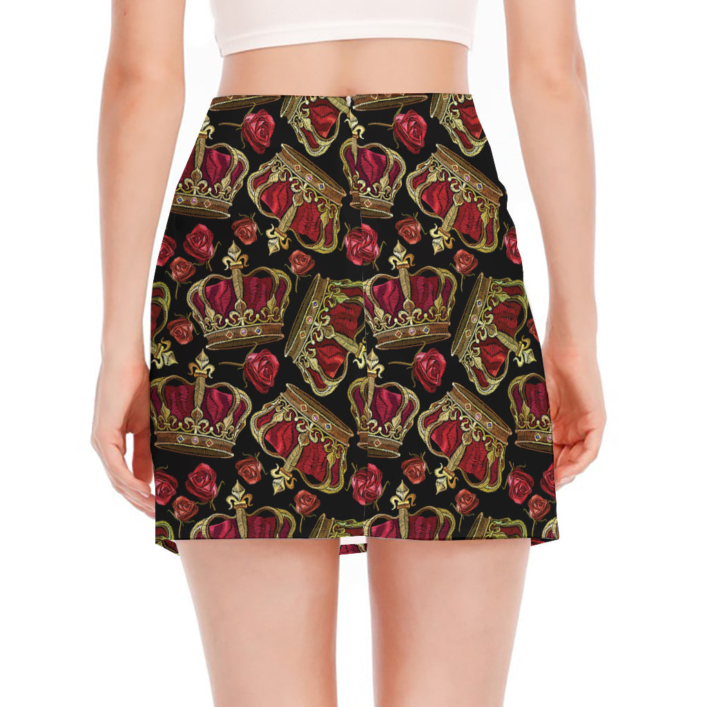Embroidery Crown Pattern Print Side Slit Mini Skirt