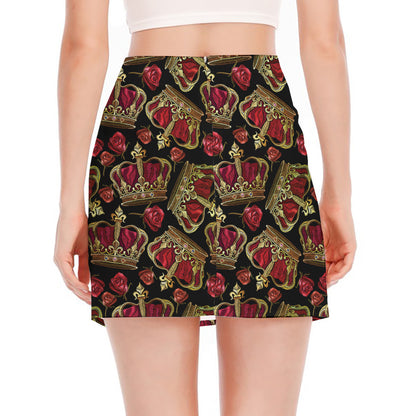 Embroidery Crown Pattern Print Side Slit Mini Skirt