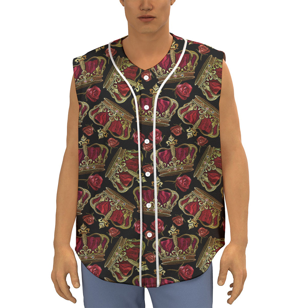 Embroidery Crown Pattern Print Sleeveless Baseball Jersey