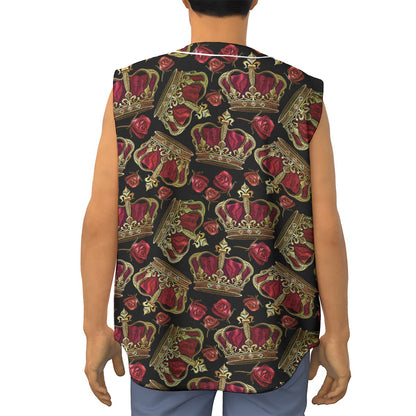 Embroidery Crown Pattern Print Sleeveless Baseball Jersey