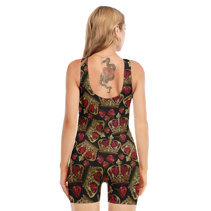 Embroidery Crown Pattern Print Sleeveless One Piece Swimsuit