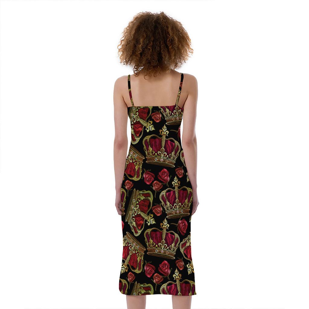 Embroidery Crown Pattern Print Slim Fit Midi Cami Dress