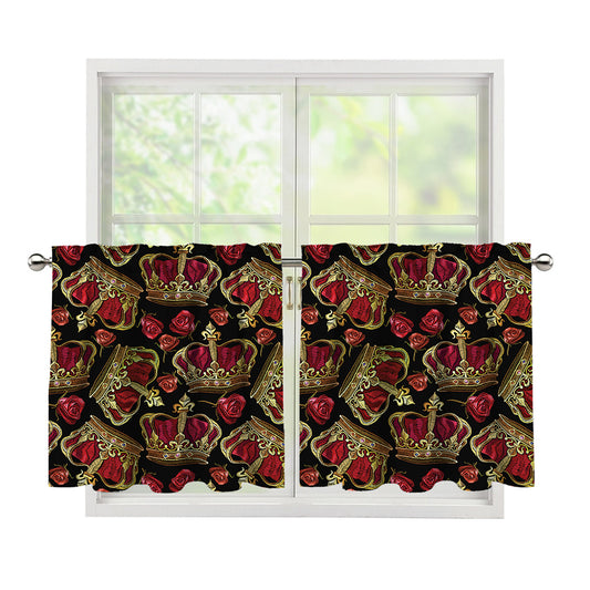 Embroidery Crown Pattern Print Tier Curtains