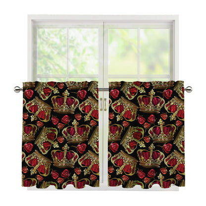 Embroidery Crown Pattern Print Tier Curtains
