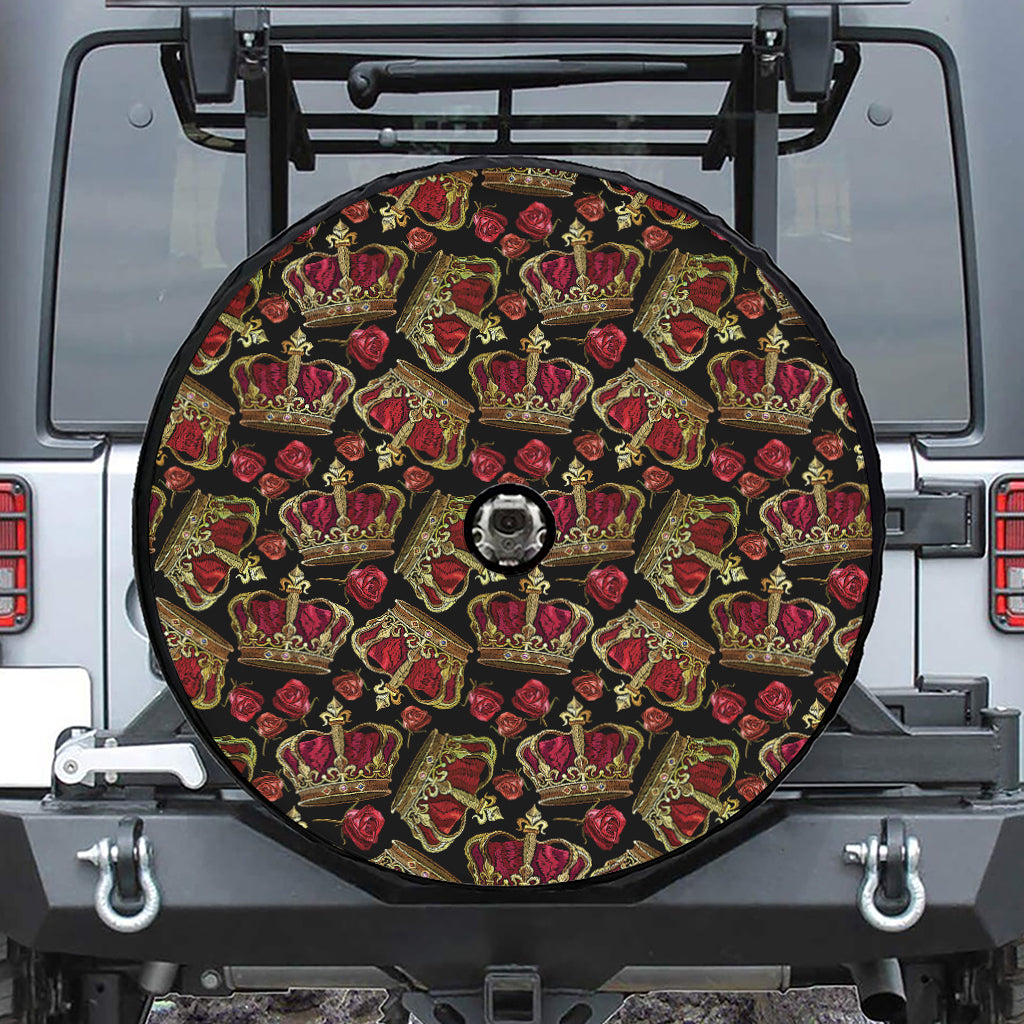 Embroidery Crown Pattern Print Tire Cover With Camera Hole