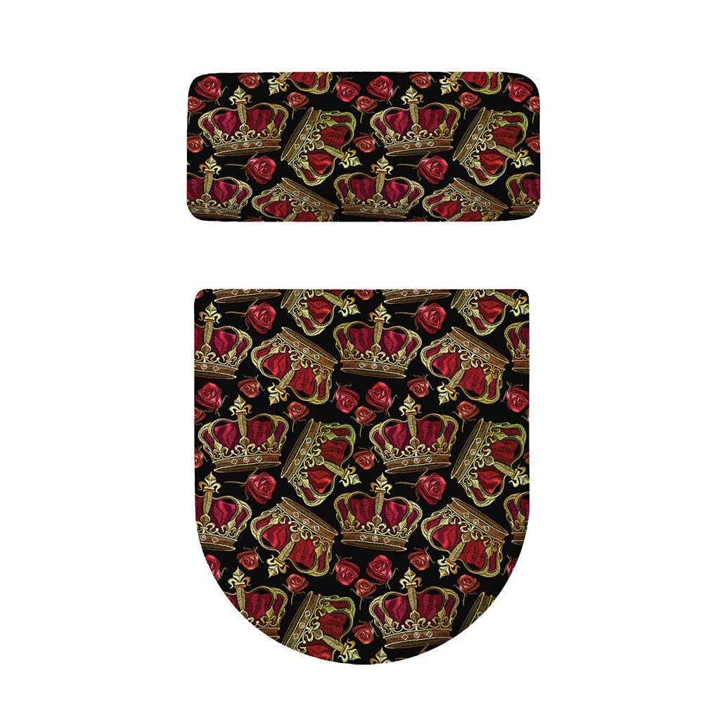 Embroidery Crown Pattern Print Toilet Lid And Tank Cover Set