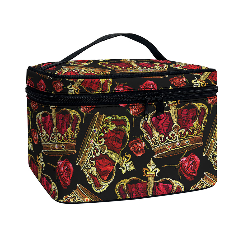Embroidery Crown Pattern Print Travel Makeup Bag