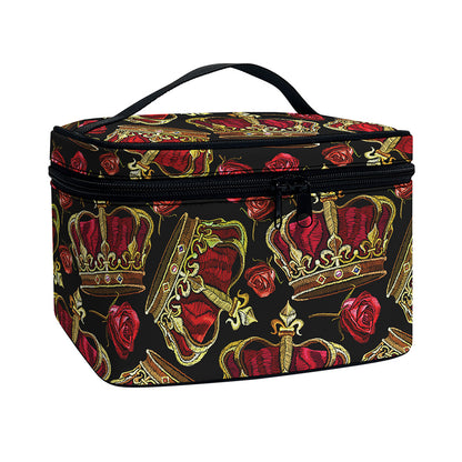Embroidery Crown Pattern Print Travel Makeup Bag