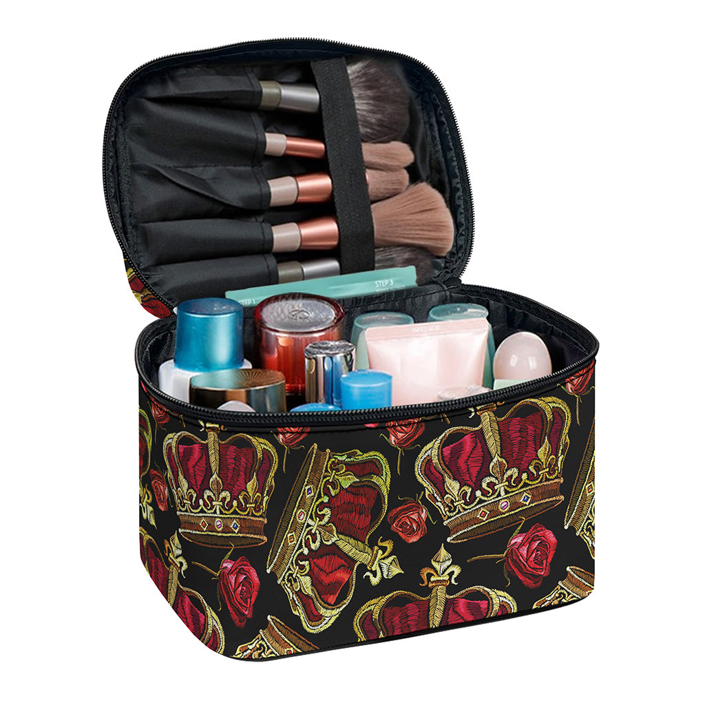 Embroidery Crown Pattern Print Travel Makeup Bag