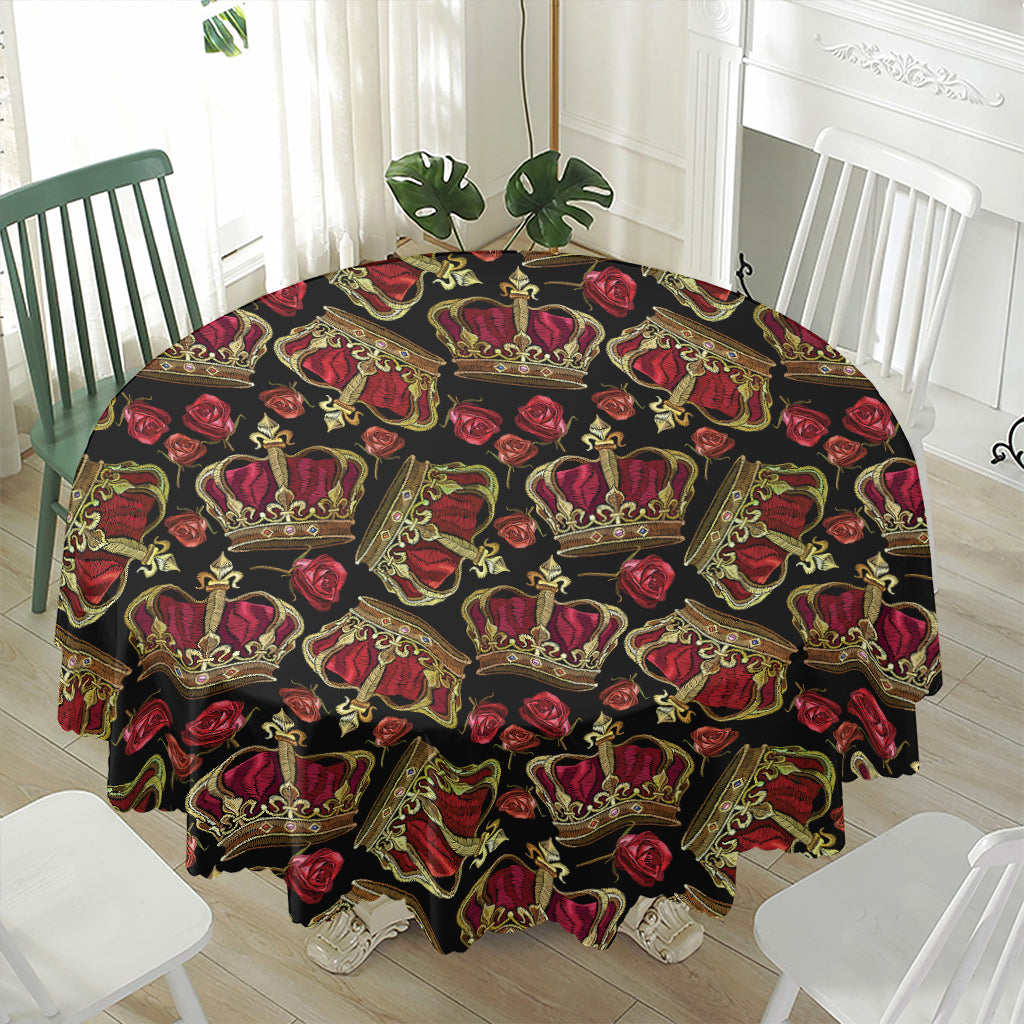 Embroidery Crown Pattern Print Waterproof Round Tablecloth