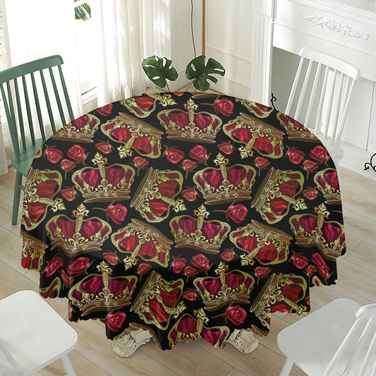 Embroidery Crown Pattern Print Waterproof Round Tablecloth