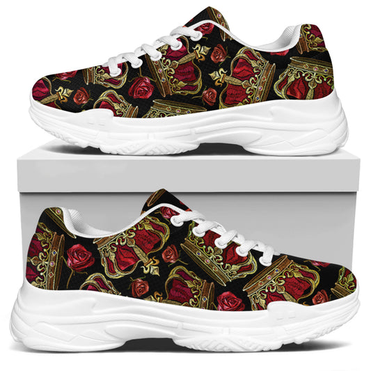 Embroidery Crown Pattern Print White Chunky Shoes