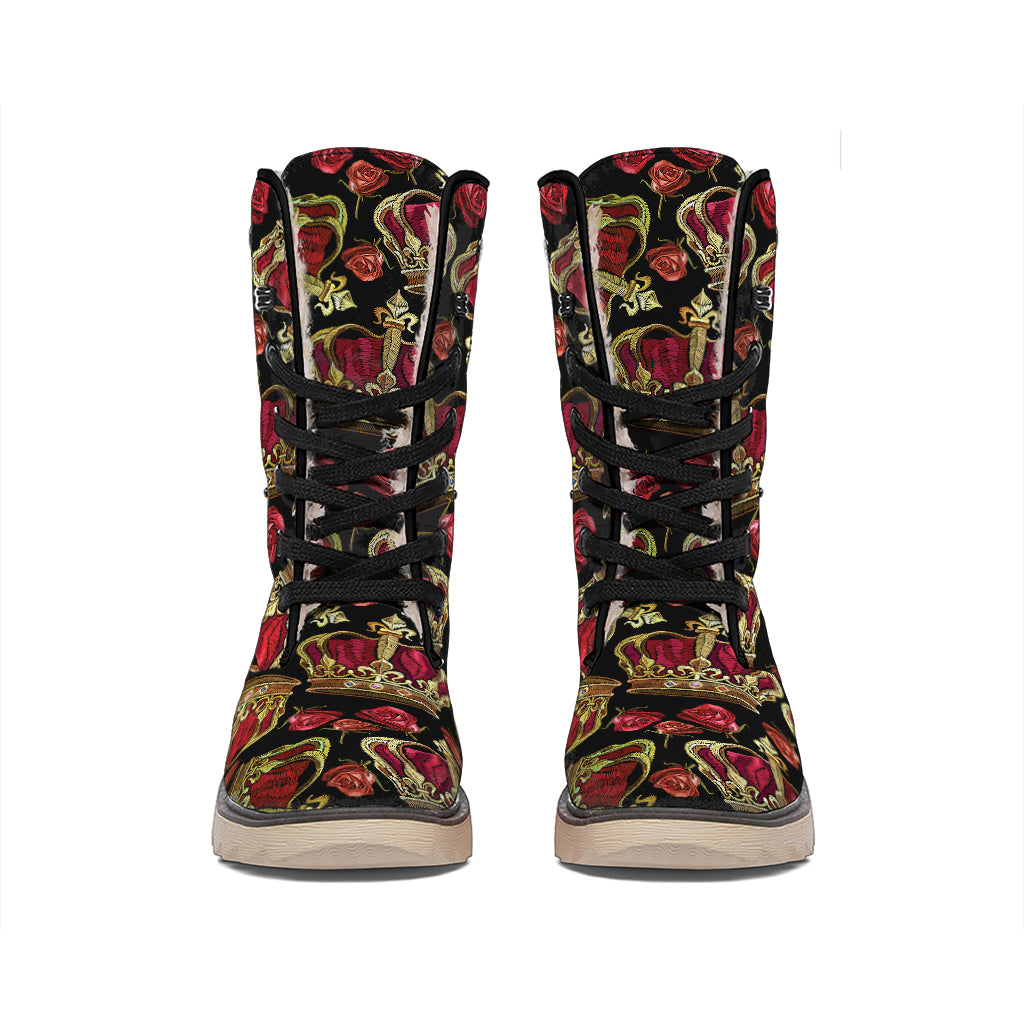 Embroidery Crown Pattern Print Winter Boots