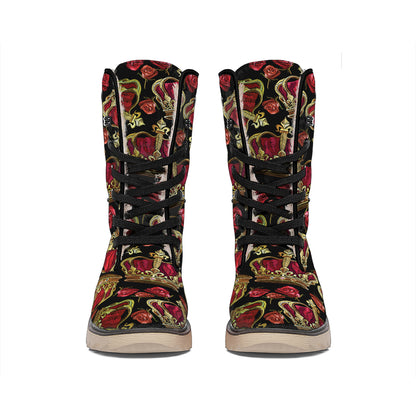 Embroidery Crown Pattern Print Winter Boots