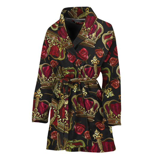 Embroidery Crown Pattern Print Women's Bathrobe