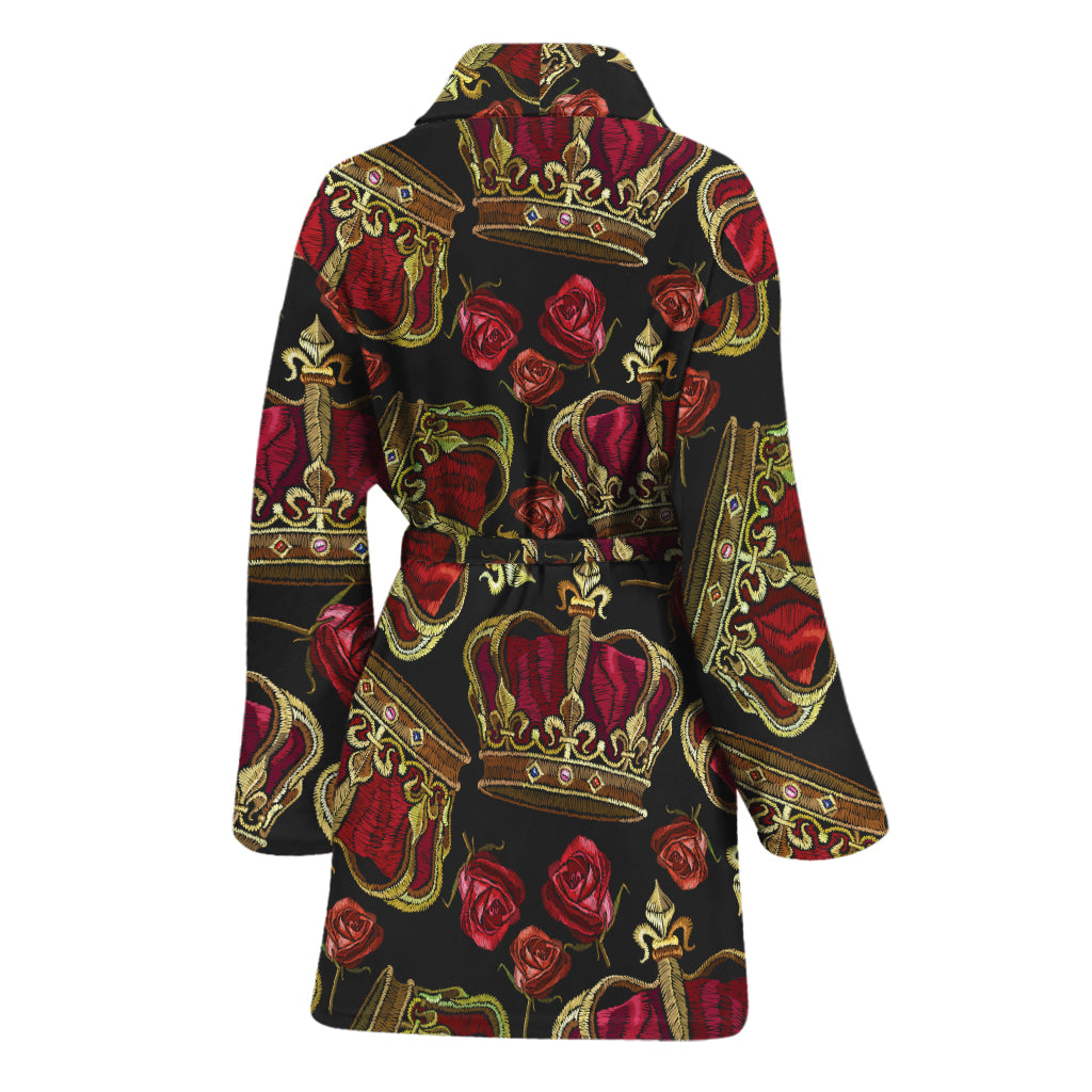 Embroidery Crown Pattern Print Women's Bathrobe