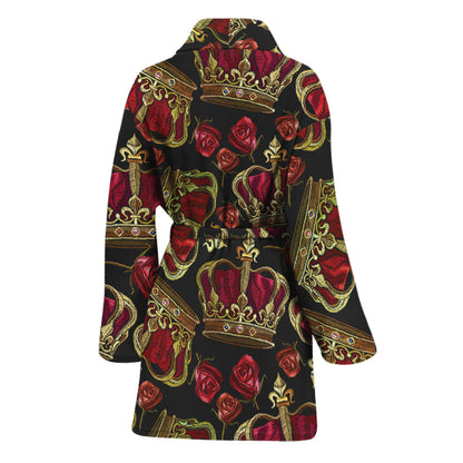 Embroidery Crown Pattern Print Women's Bathrobe
