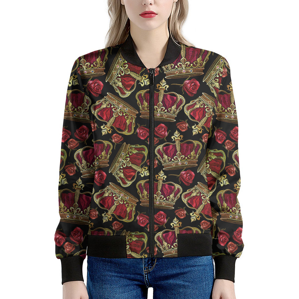 Embroidery Crown Pattern Print Women's Bomber Jacket