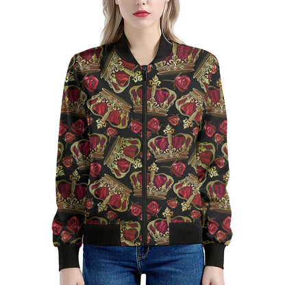 Embroidery Crown Pattern Print Women's Bomber Jacket