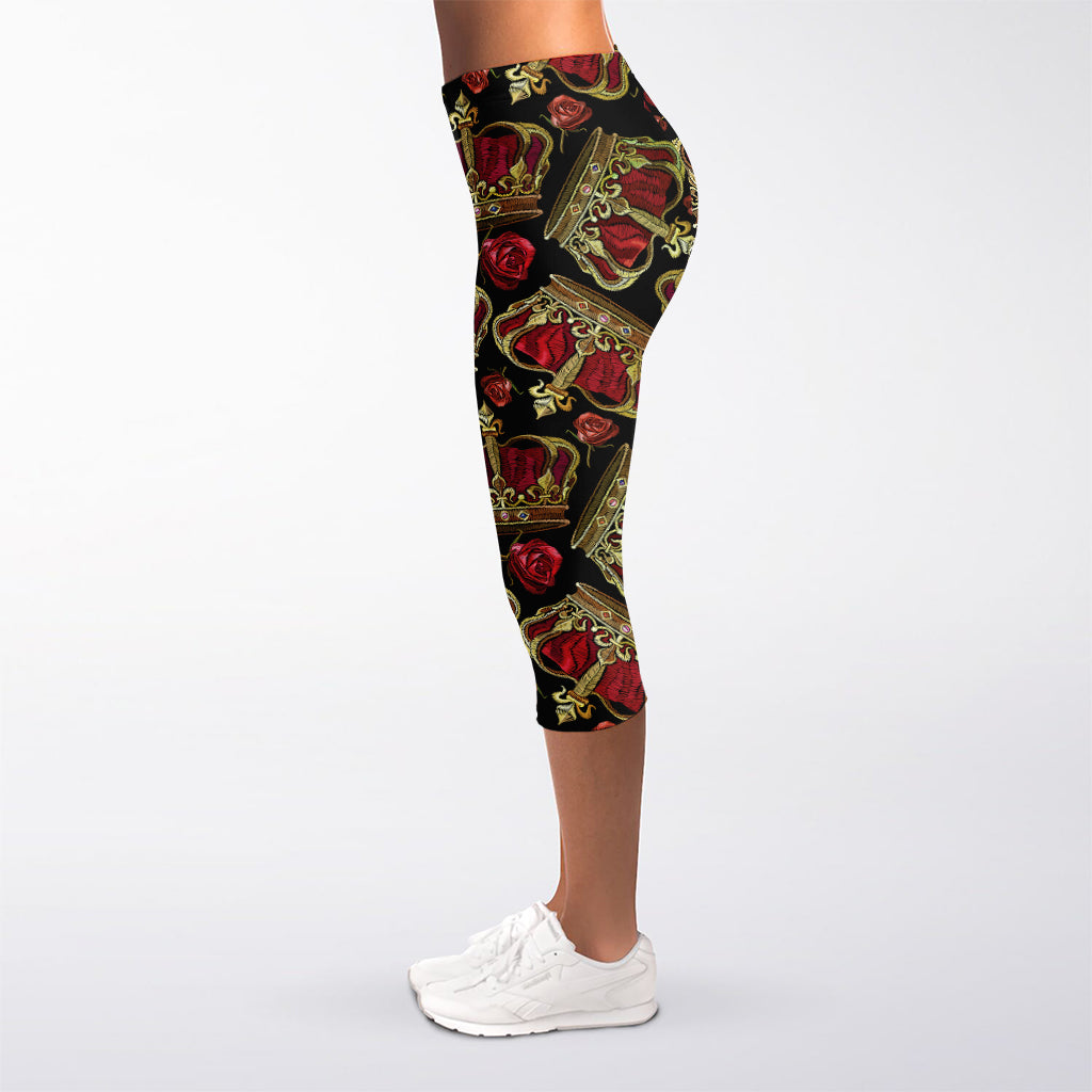 Embroidery Crown Pattern Print Women's Capri Leggings