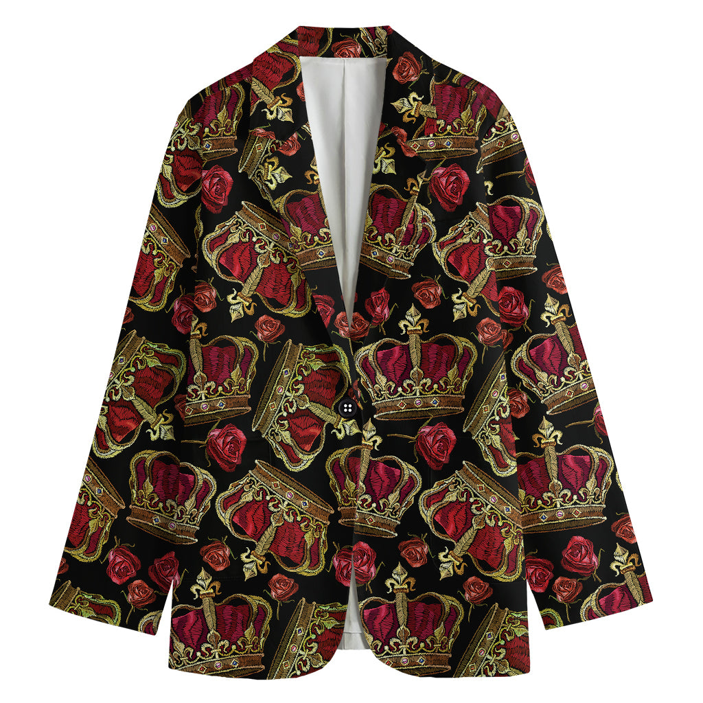 Embroidery Crown Pattern Print Women's Cotton Blazer