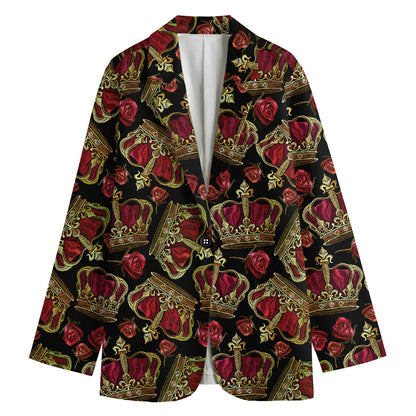 Embroidery Crown Pattern Print Women's Cotton Blazer