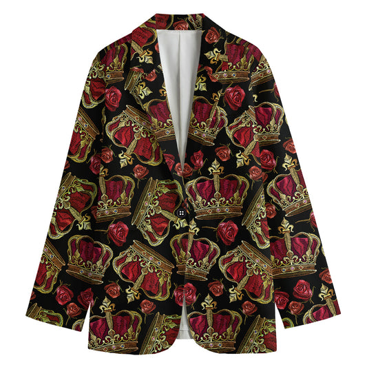 Embroidery Crown Pattern Print Women's Cotton Blazer