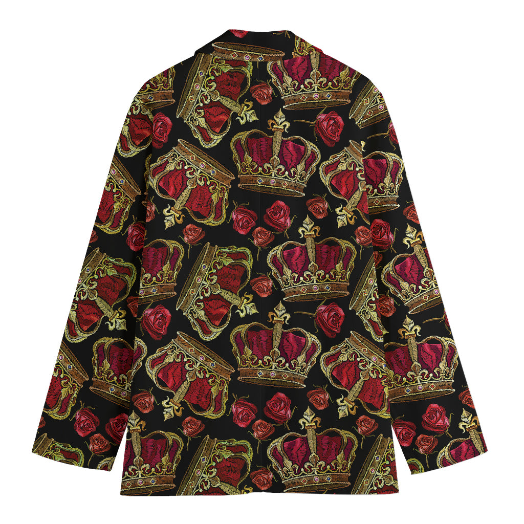 Embroidery Crown Pattern Print Women's Cotton Blazer