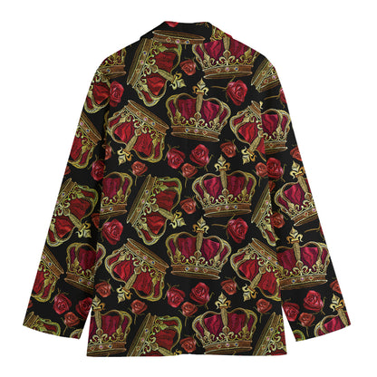 Embroidery Crown Pattern Print Women's Cotton Blazer