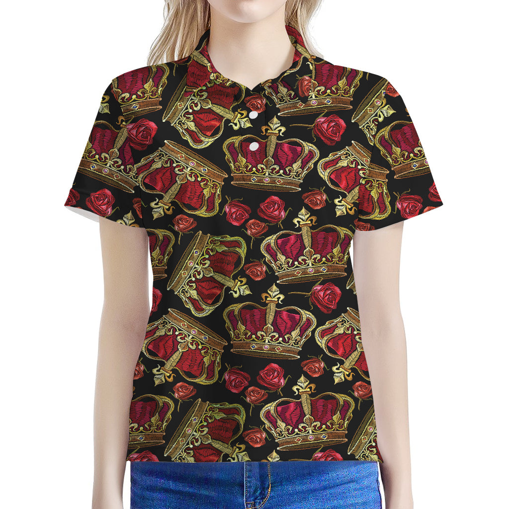 Embroidery Crown Pattern Print Women's Polo Shirt