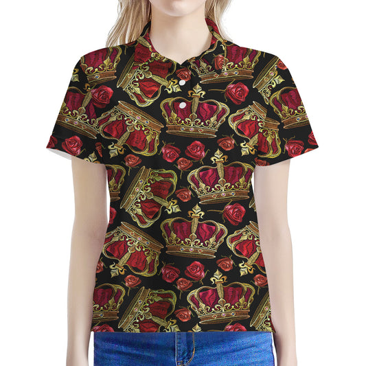 Embroidery Crown Pattern Print Women's Polo Shirt