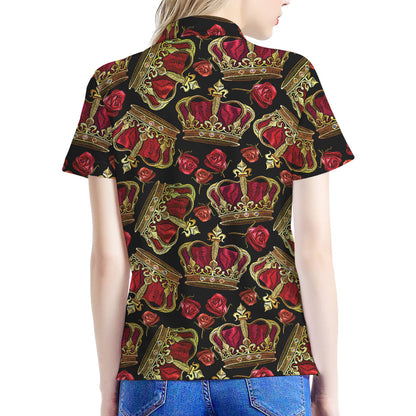 Embroidery Crown Pattern Print Women's Polo Shirt