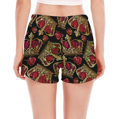 Embroidery Crown Pattern Print Women's Split Running Shorts