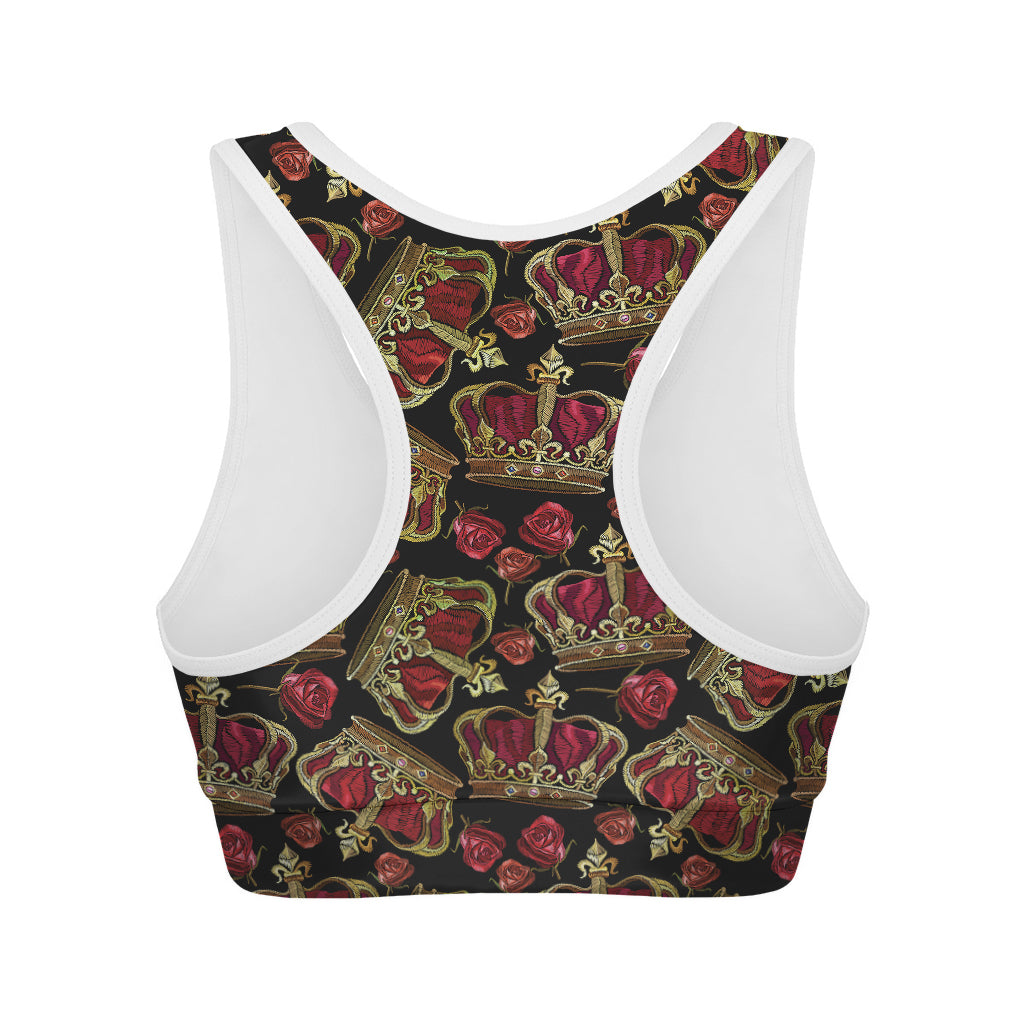 Embroidery Crown Pattern Print Women's Sports Bra