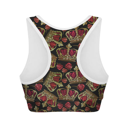 Embroidery Crown Pattern Print Women's Sports Bra