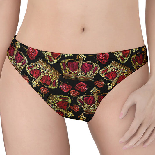Embroidery Crown Pattern Print Women's Thong
