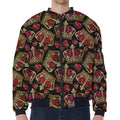 Embroidery Crown Pattern Print Zip Sleeve Bomber Jacket