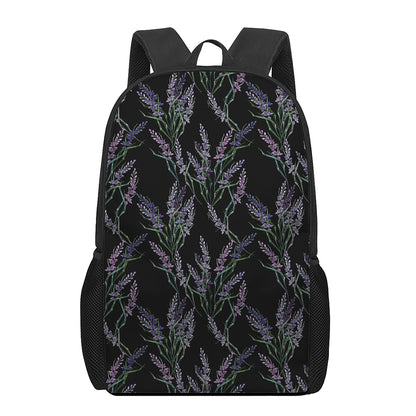 Embroidery Lavender Pattern Print 17 Inch Backpack