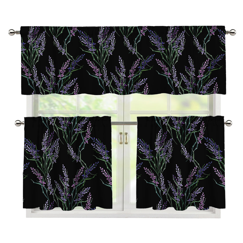 Embroidery Lavender Pattern Print 3 Piece Kitchen Curtains