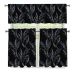 Embroidery Lavender Pattern Print 3 Piece Kitchen Curtains