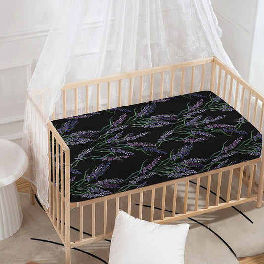 Embroidery Lavender Pattern Print Baby Crib Sheet