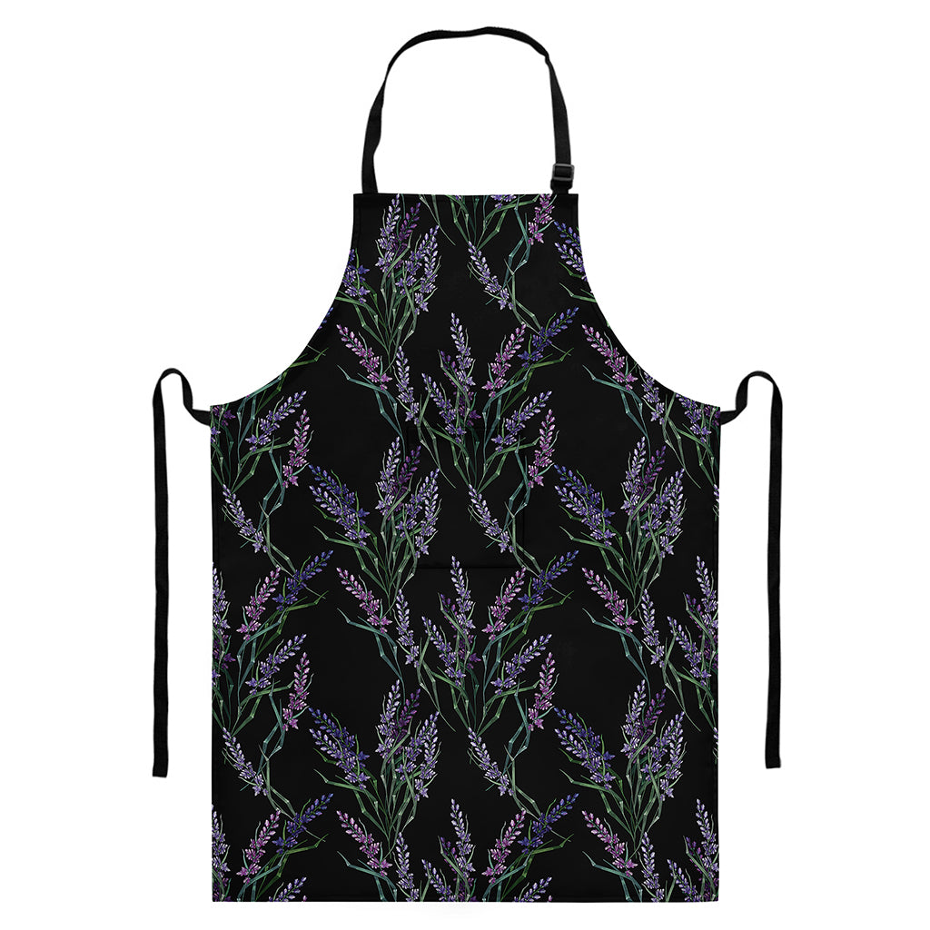 Embroidery Lavender Pattern Print Bib Apron With Pocket