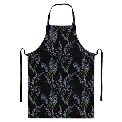 Embroidery Lavender Pattern Print Bib Apron With Pocket