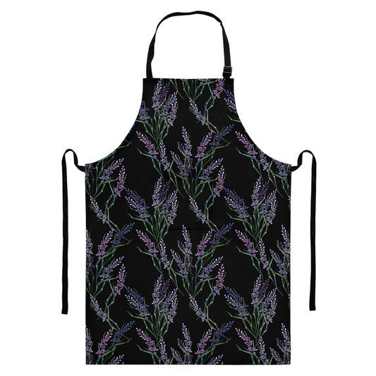 Embroidery Lavender Pattern Print Bib Apron With Pocket