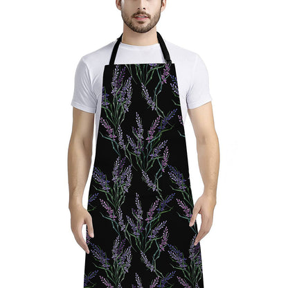Embroidery Lavender Pattern Print Bib Apron With Pocket