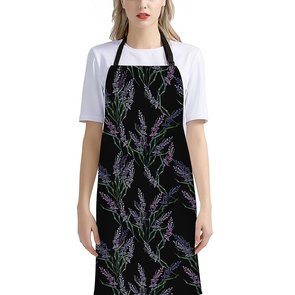 Embroidery Lavender Pattern Print Bib Apron With Pocket