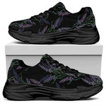 Embroidery Lavender Pattern Print Black Chunky Shoes