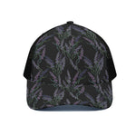 Embroidery Lavender Pattern Print Black Mesh Trucker Cap