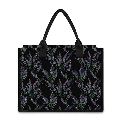Embroidery Lavender Pattern Print Canvas Tote Bag